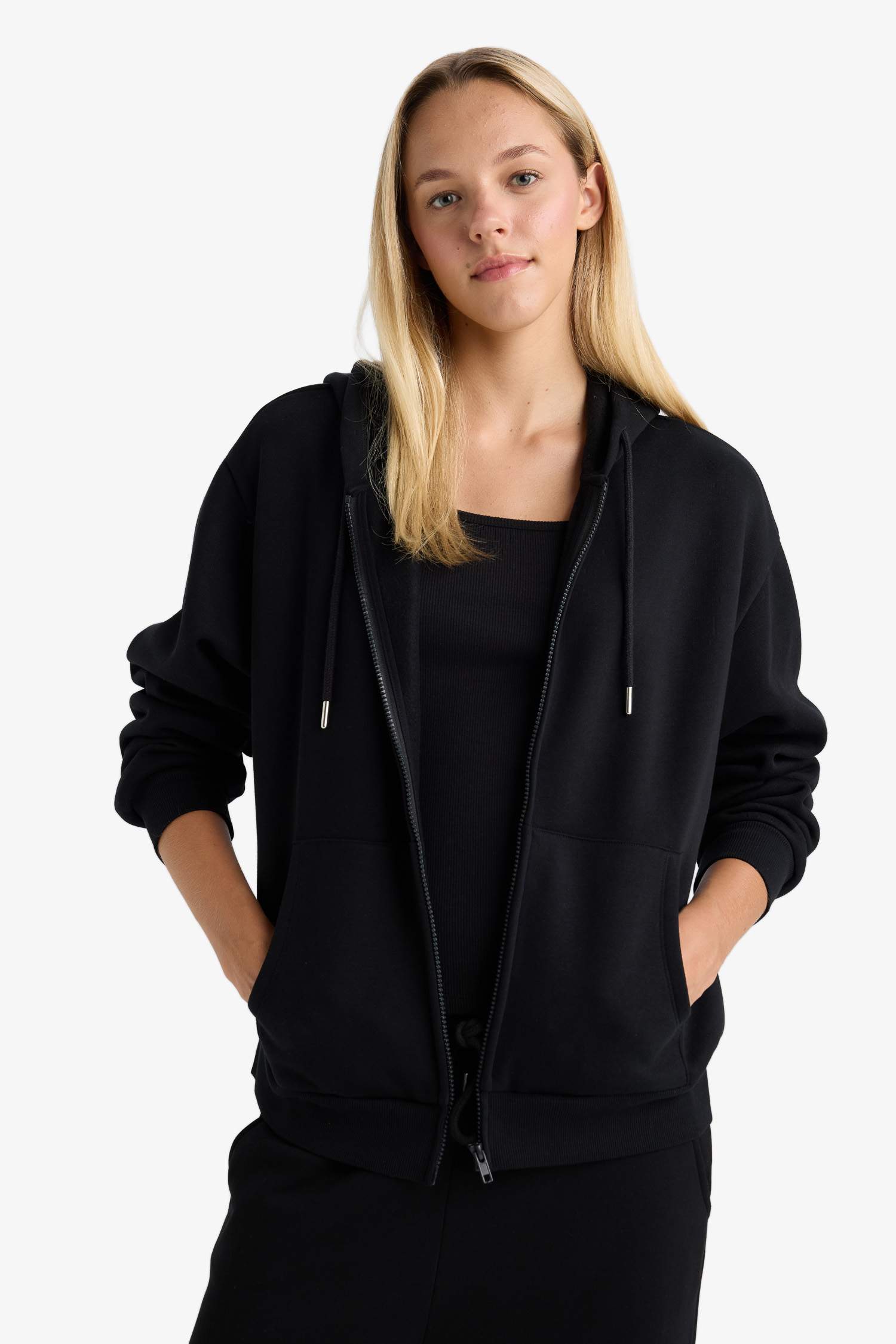 Regular fit hooded cardigan in heavyweight fabric