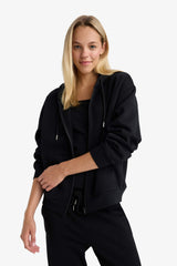 Regular fit hooded cardigan in heavyweight fabric