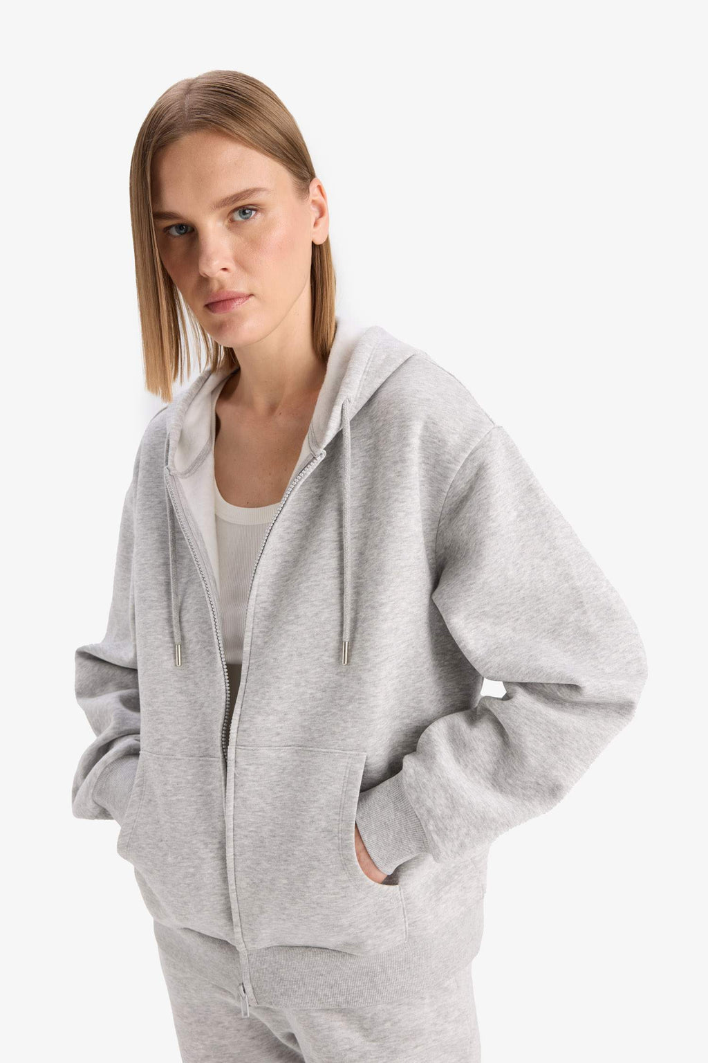 Regular fit hooded cardigan in heavyweight fabric