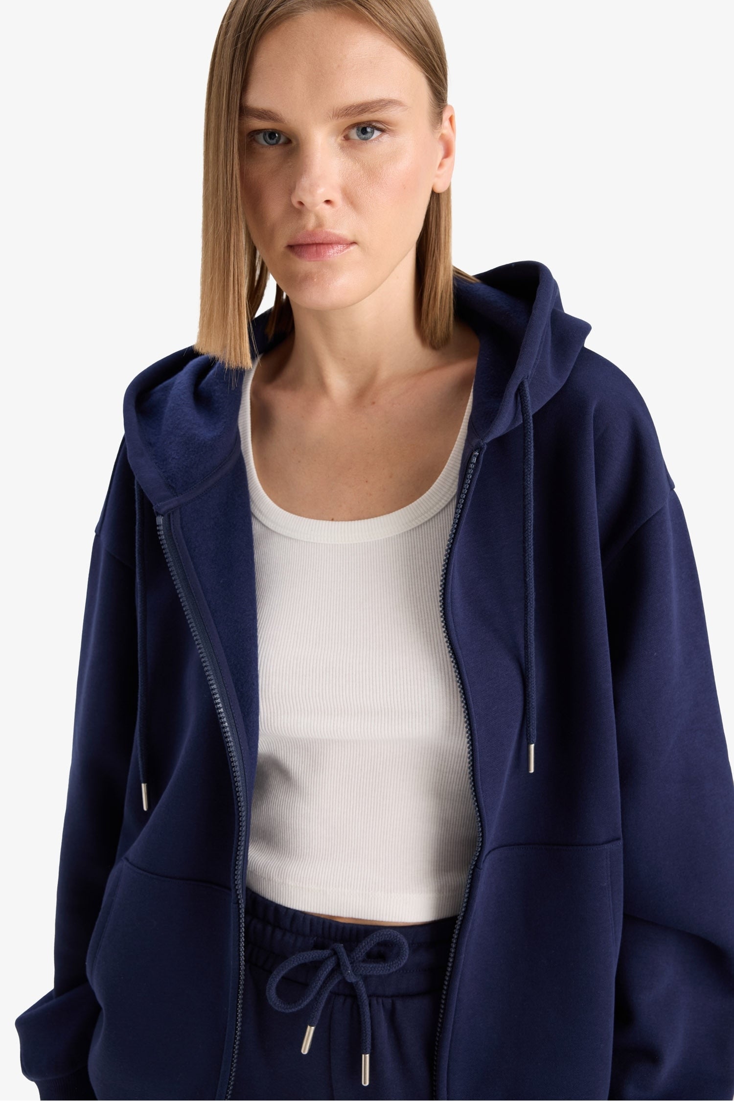 Regular fit hooded cardigan in heavyweight fabric
