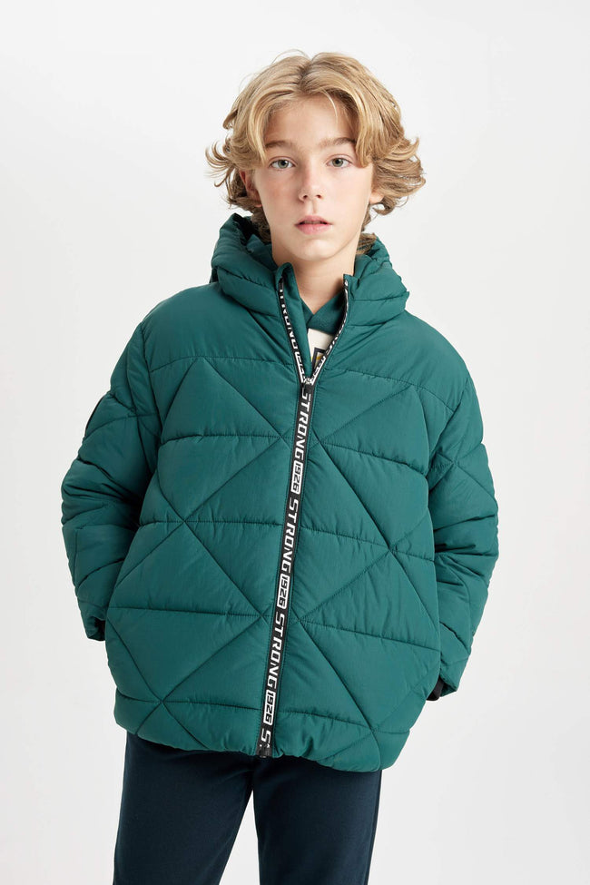 Boys Waterproof Hooded Zippered Pocket Coat Hover Image
