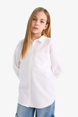 Girls Oversize Wide Pattern Oxford Long Sleeve Shirt