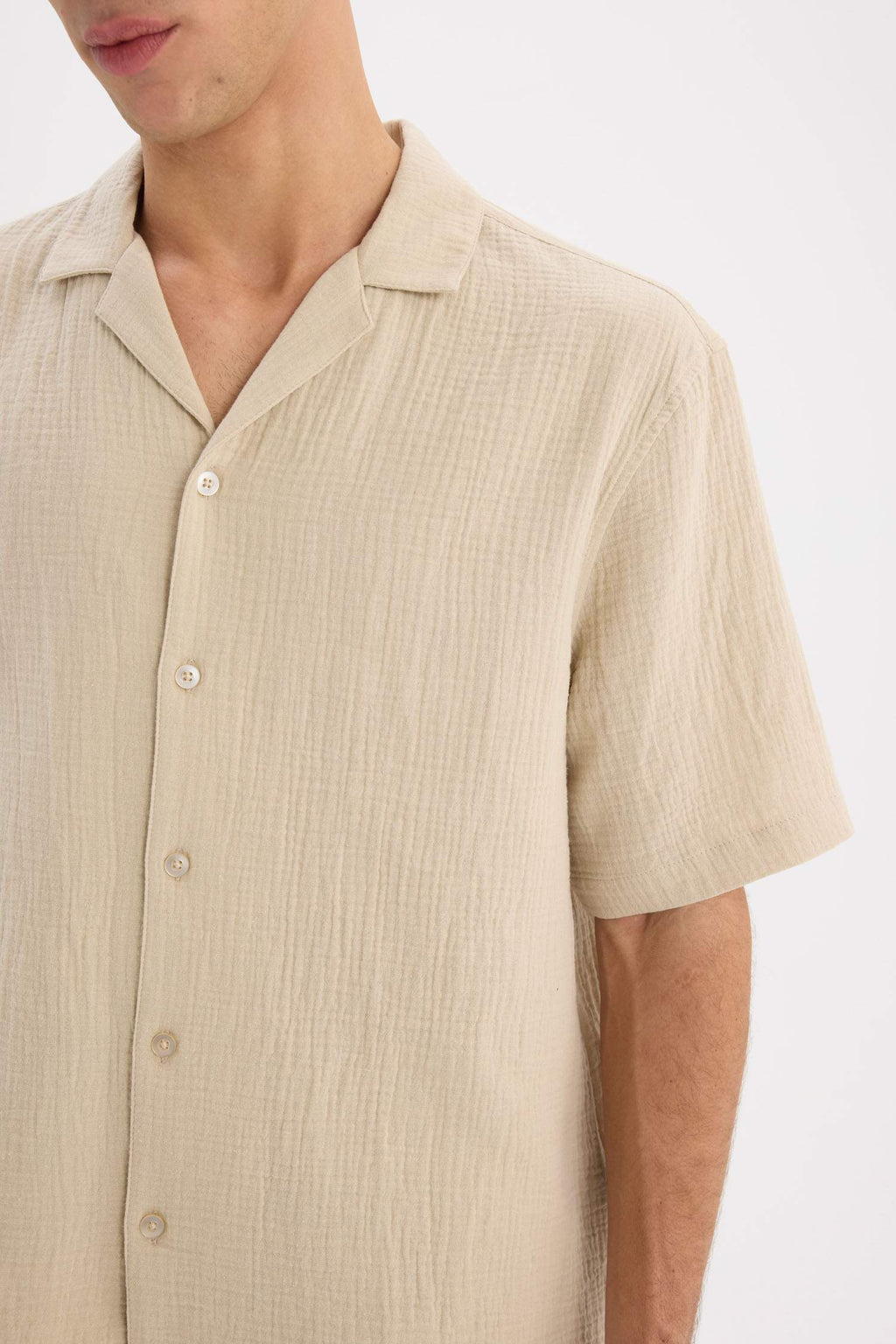 100% Cotton Relax Fit Polo Collar Cotton Summer Muslin Short Sleeve Shirt