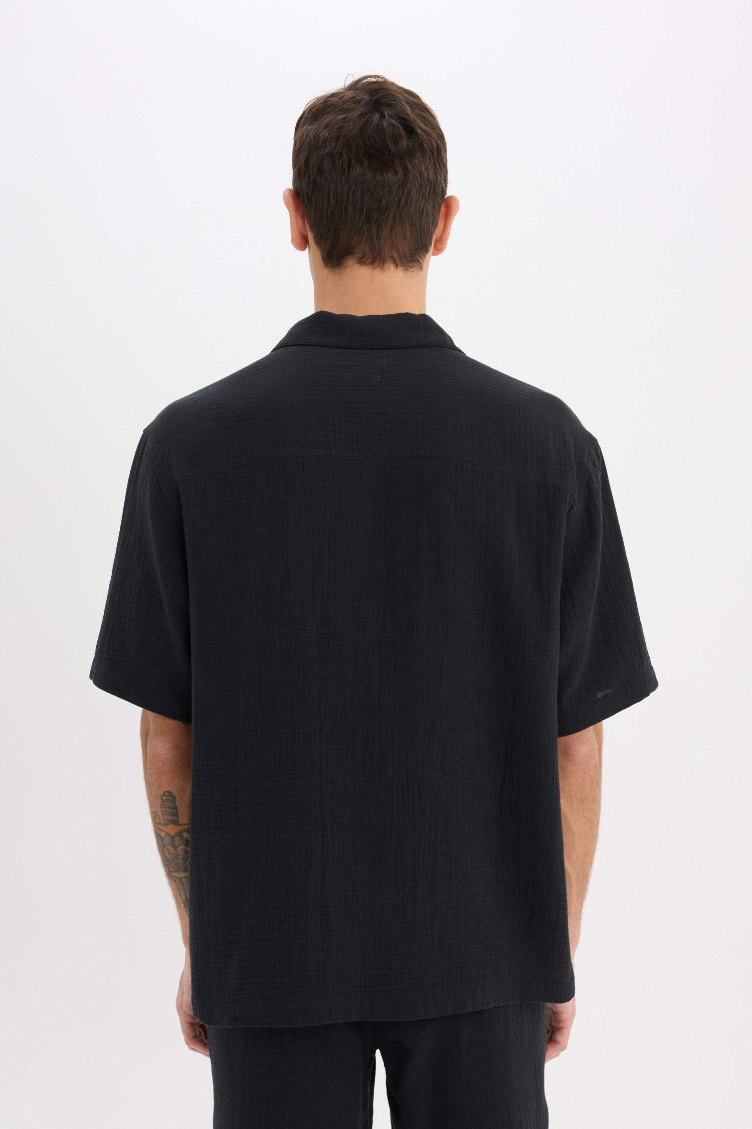 100% Cotton Relax Fit Polo Collar Cotton Summer Muslin Short Sleeve Shirt