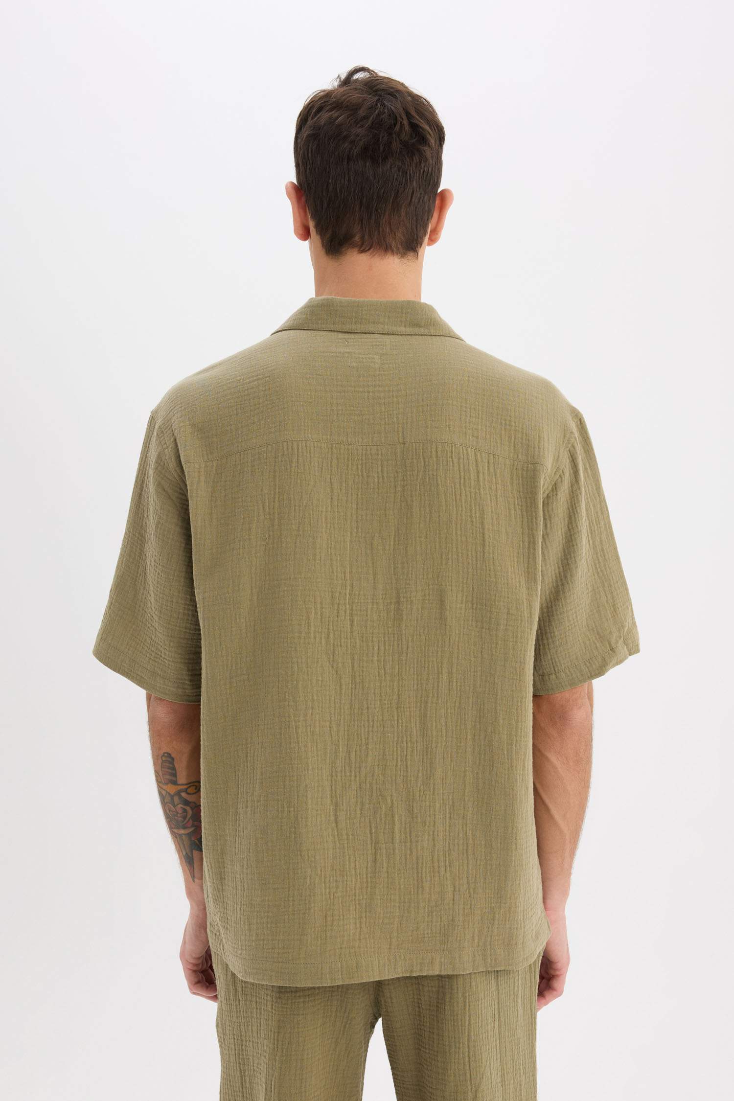 100% Cotton Relax Fit Polo Collar Cotton Summer Muslin Short Sleeve Shirt