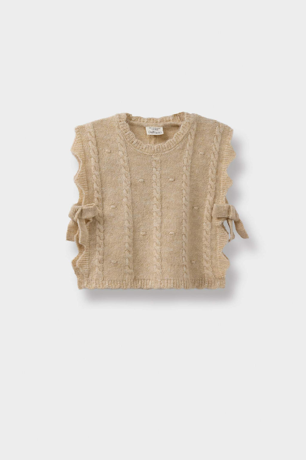 Baby Girl Crew Neck Side Tie Knit Sweater
