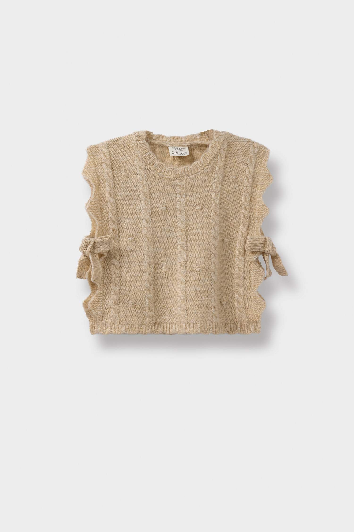 Baby Girl Crew Neck Side Tie Knit Sweater