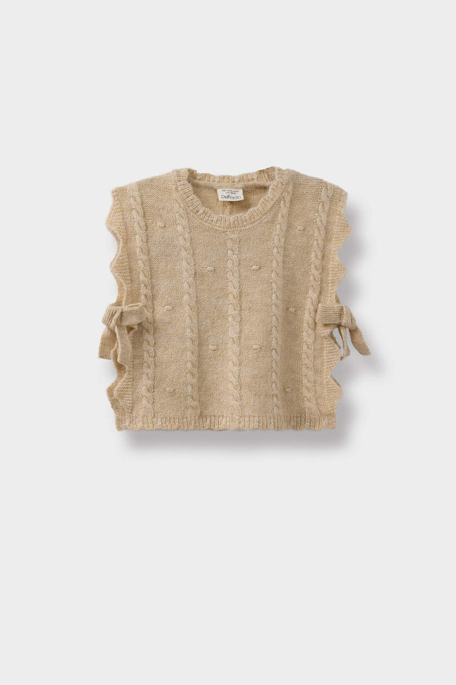 Baby Girl Crew Neck Side Tie Knit Sweater Hover Image