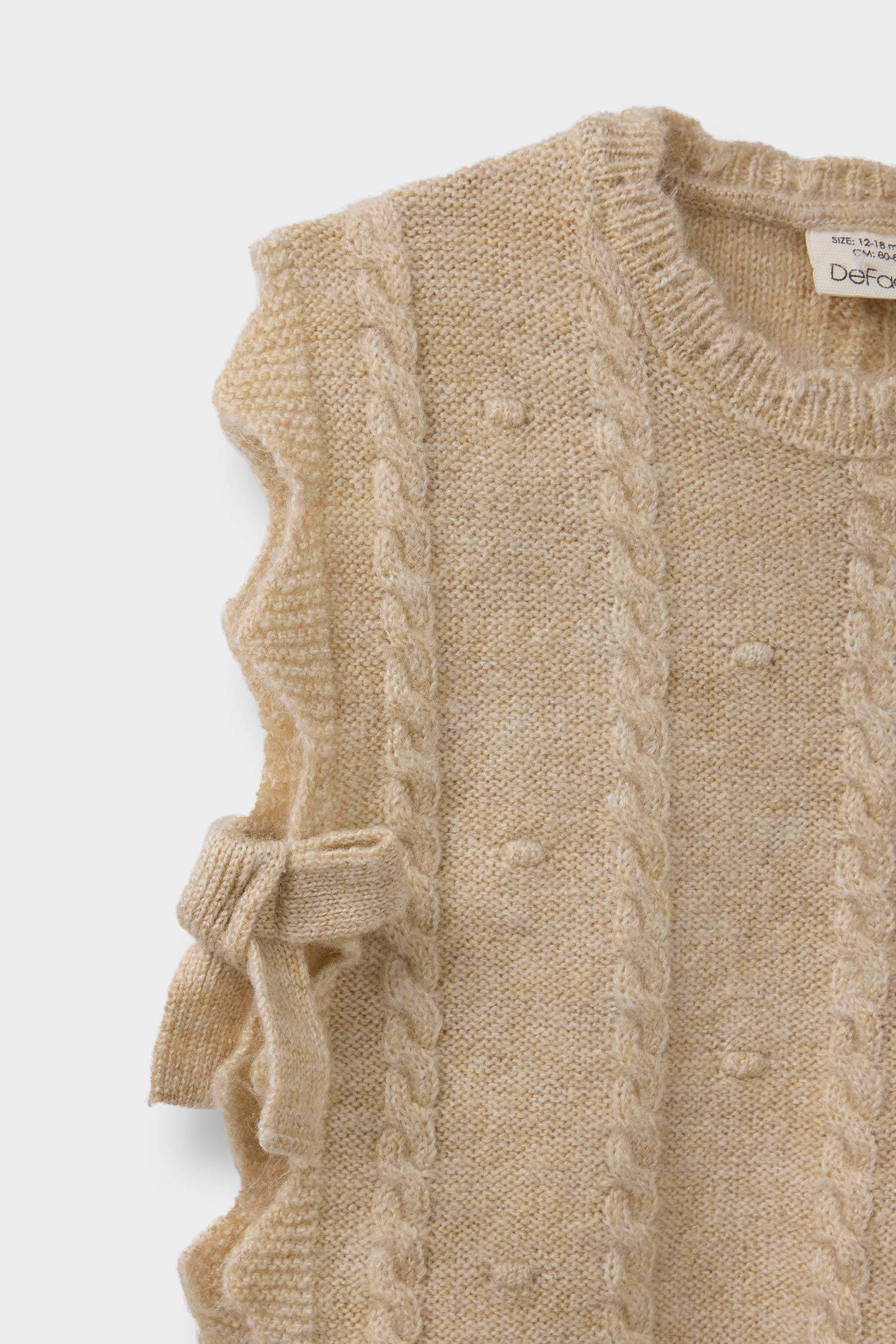 Baby Girl Crew Neck Side Tie Knit Sweater