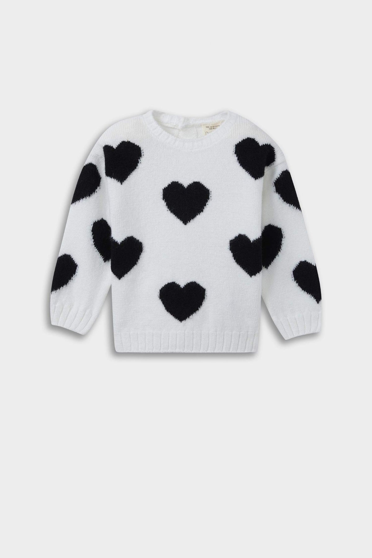 Baby Girl Crew Neck Heart Patterned Knitwear Sweater