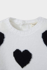 Baby Girl Crew Neck Heart Patterned Knitwear Sweater