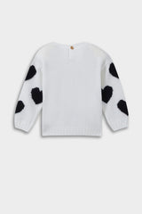 Baby Girl Crew Neck Heart Patterned Knitwear Sweater