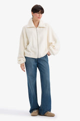 Oversize Wide Pattern Polo Collar Welsoft Plush Cardigan