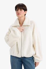 Oversize Wide Pattern Polo Collar Welsoft Plush Cardigan