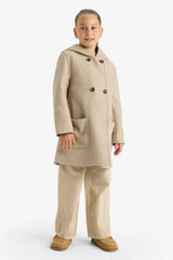 Girls Hooded Pocketed Cashmere Parka