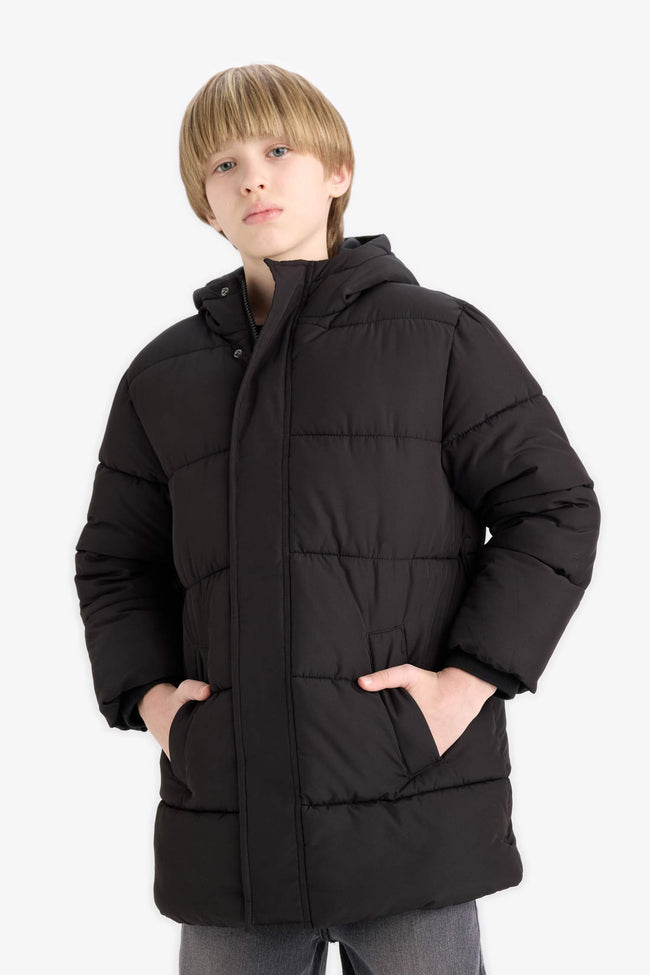 Boys Waterproof Hooded Zippered Parka Hover Image