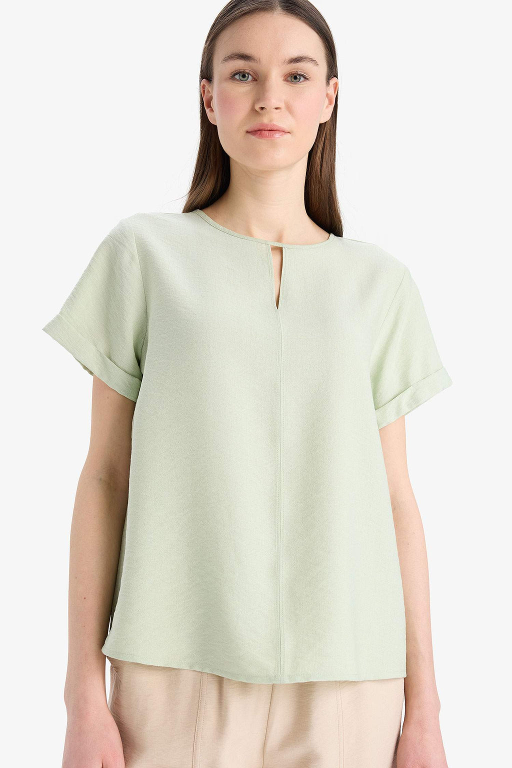 Regular Fit Round Neck Short Sleeve Blouse