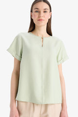 Regular Fit Round Neck Short Sleeve Blouse