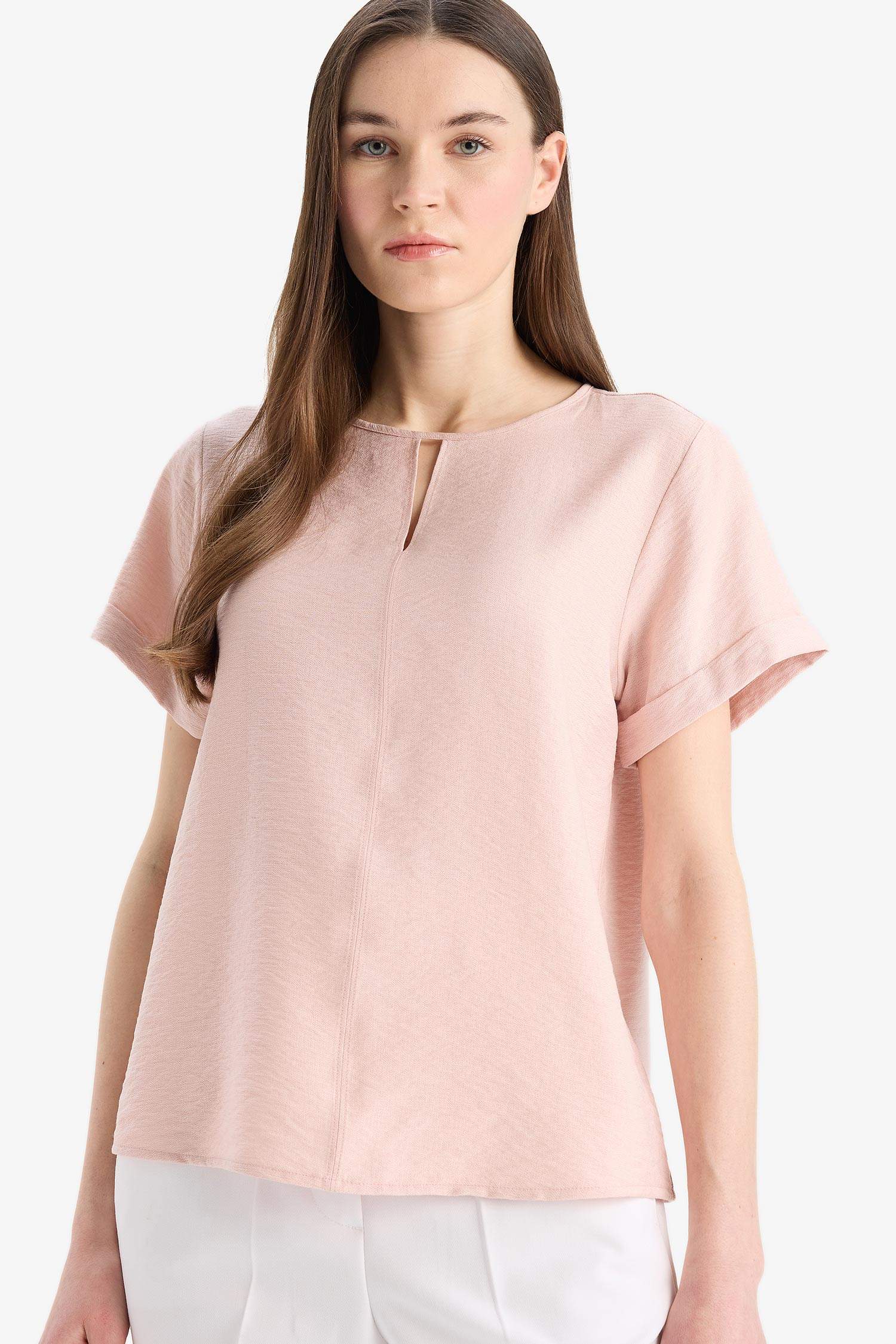 Regular Fit Round Neck Short Sleeve Blouse