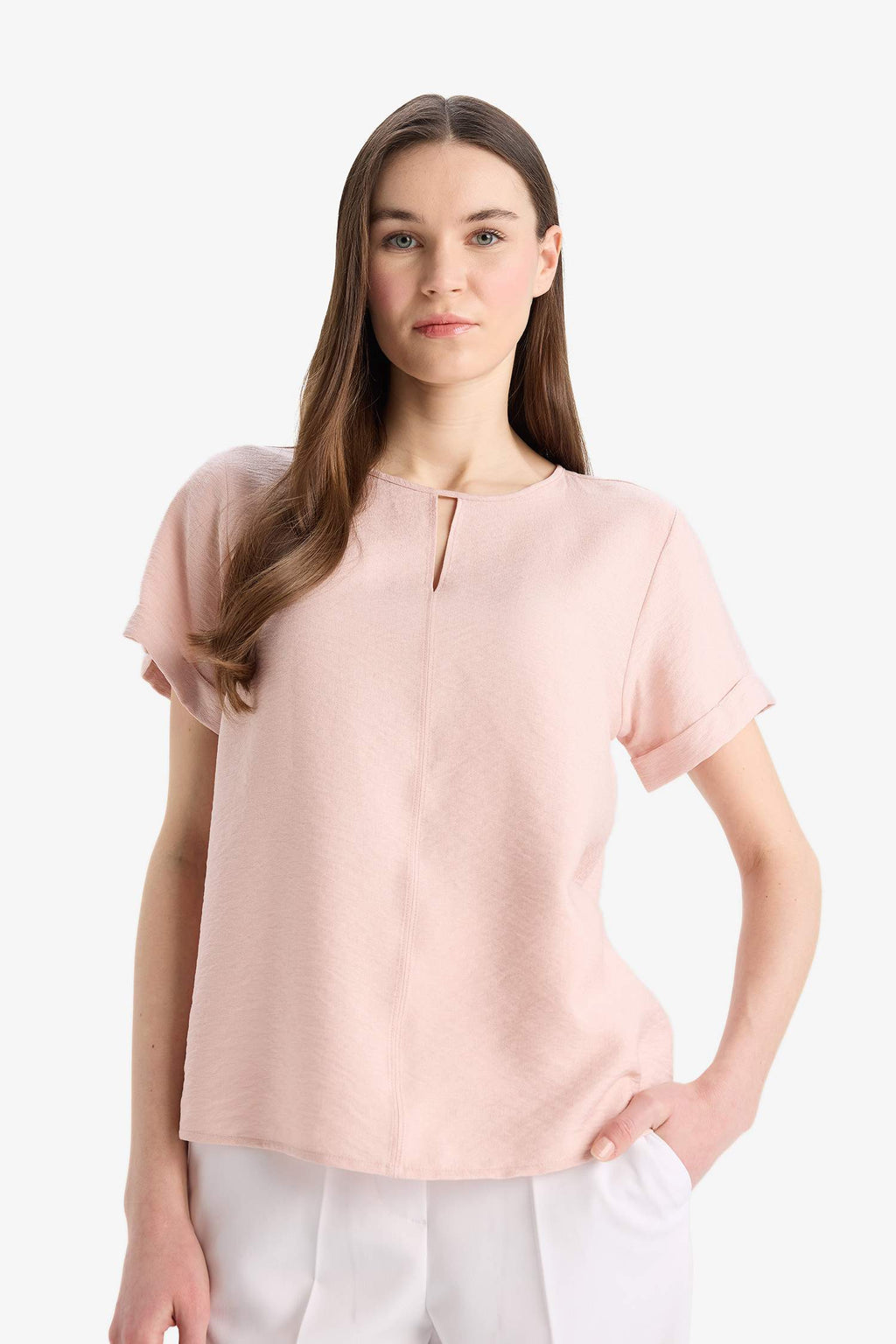 Regular Fit Round Neck Short Sleeve Blouse
