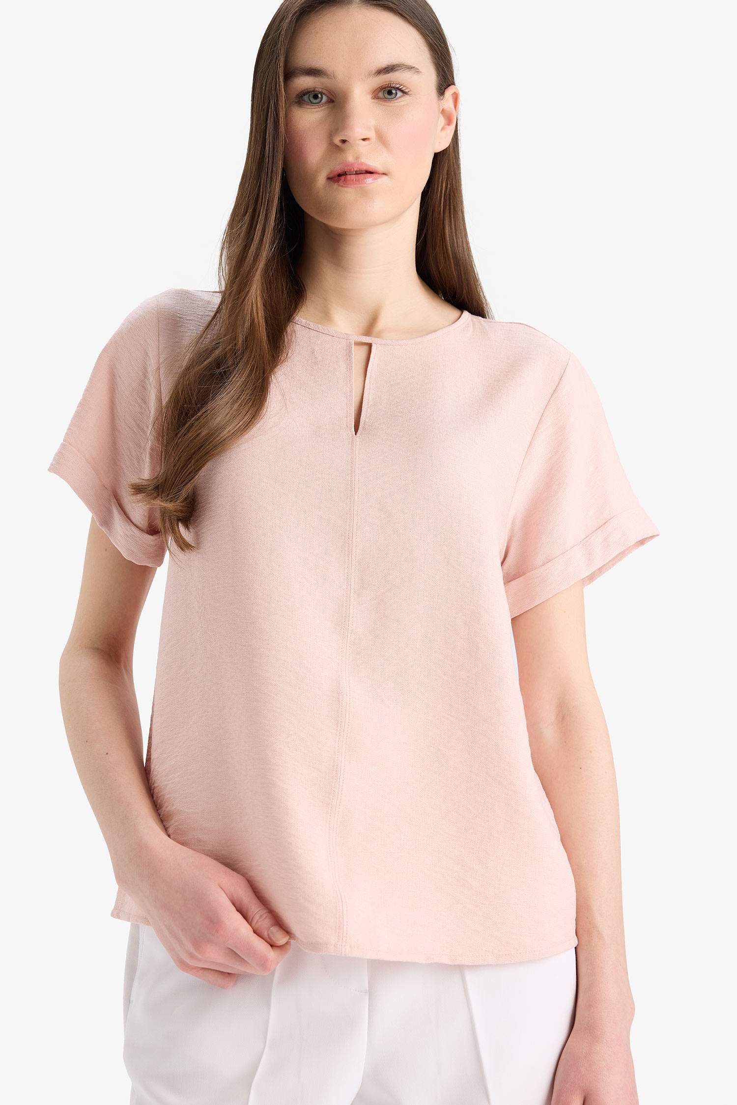 Regular Fit Round Neck Short Sleeve Blouse