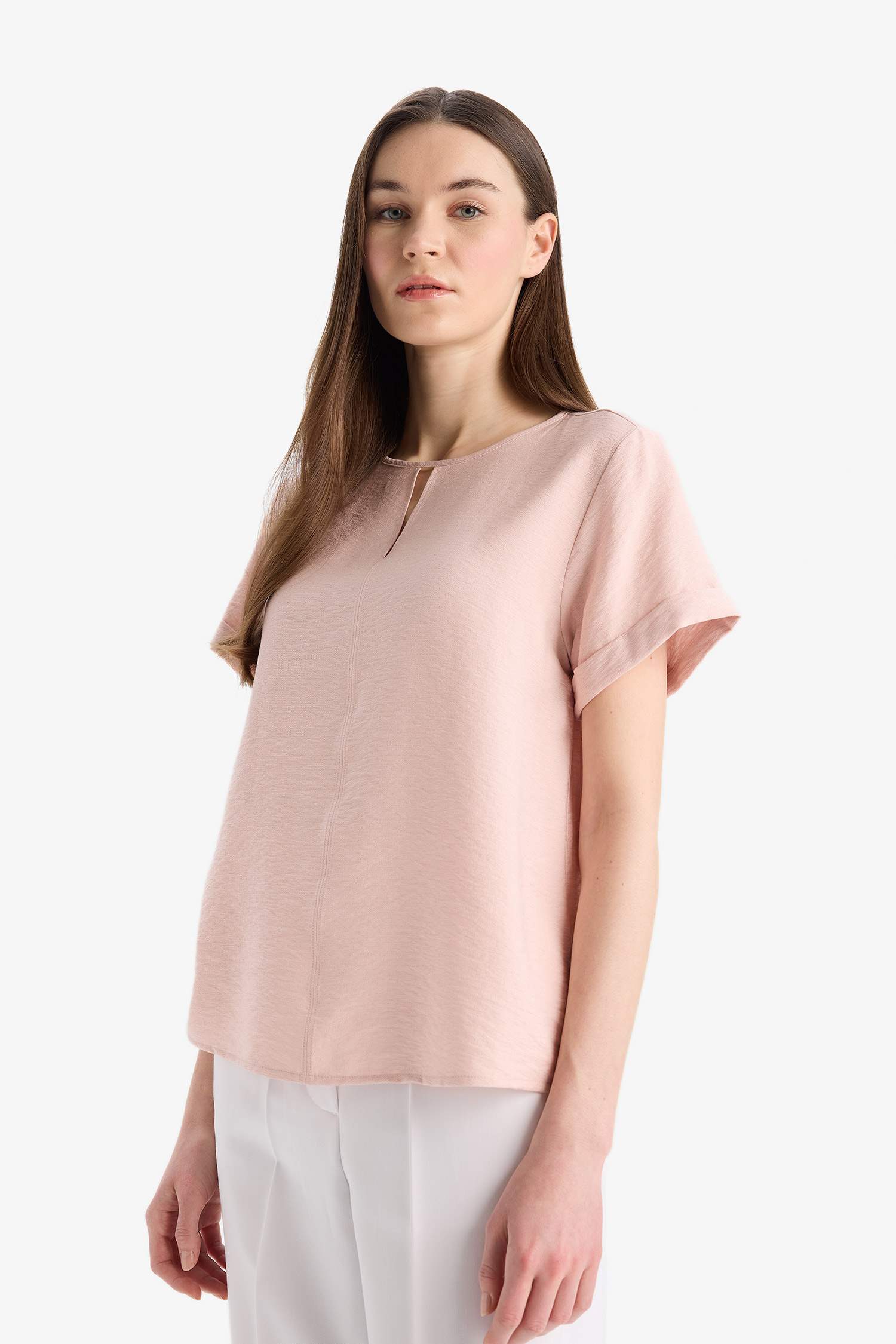Regular Fit Round Neck Short Sleeve Blouse