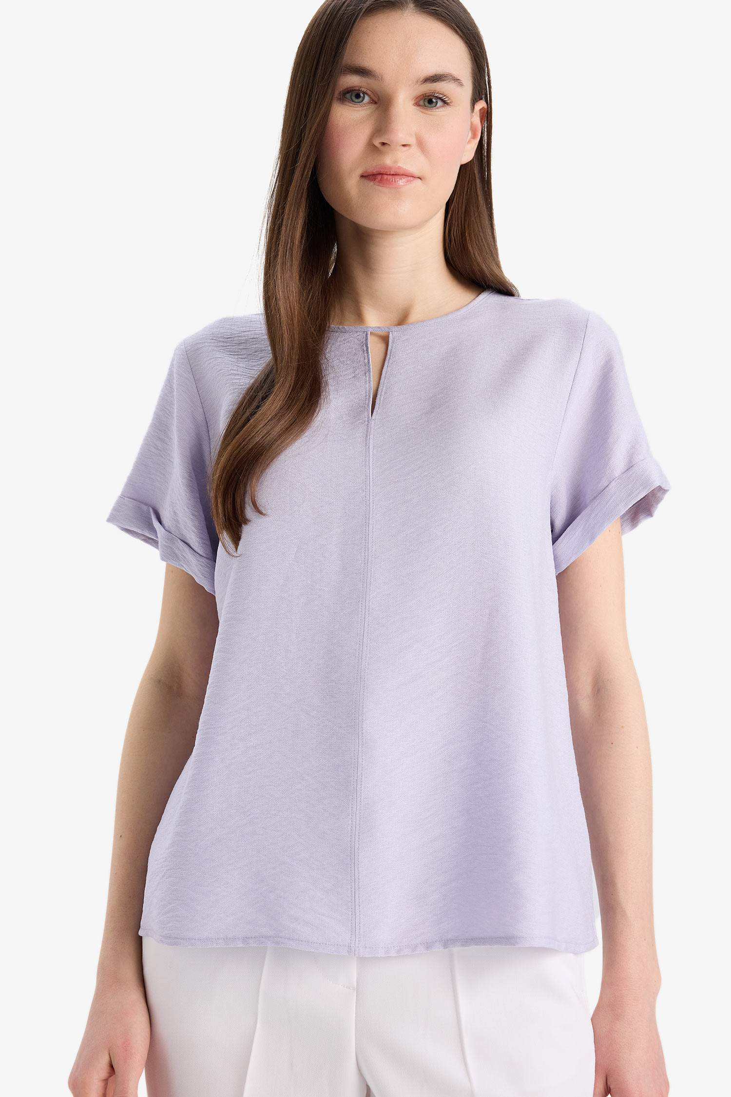 Regular Fit Round Neck Short Sleeve Blouse