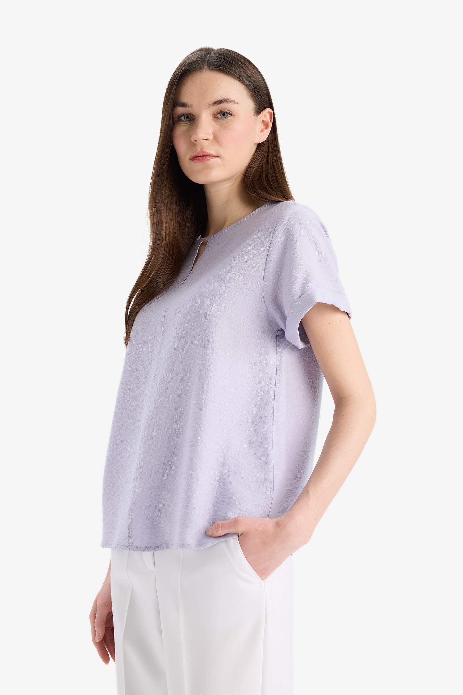 Regular Fit Round Neck Short Sleeve Blouse