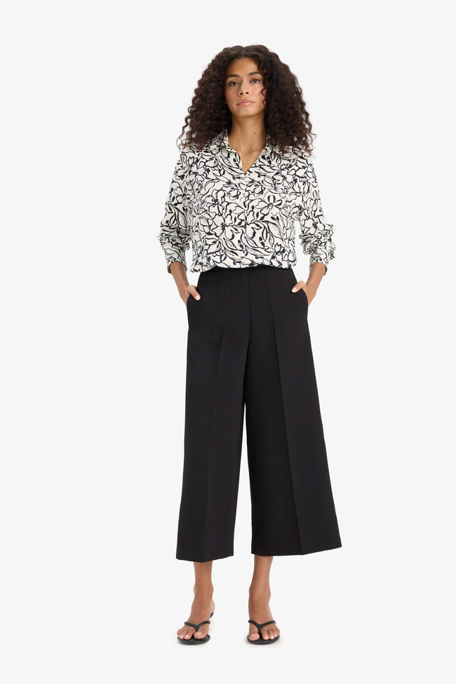 Culotte High Waist Straight Leg Trousers Hover Image