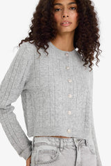 Regular Fit Crew Neck Rib Knit Pattern Cardigan