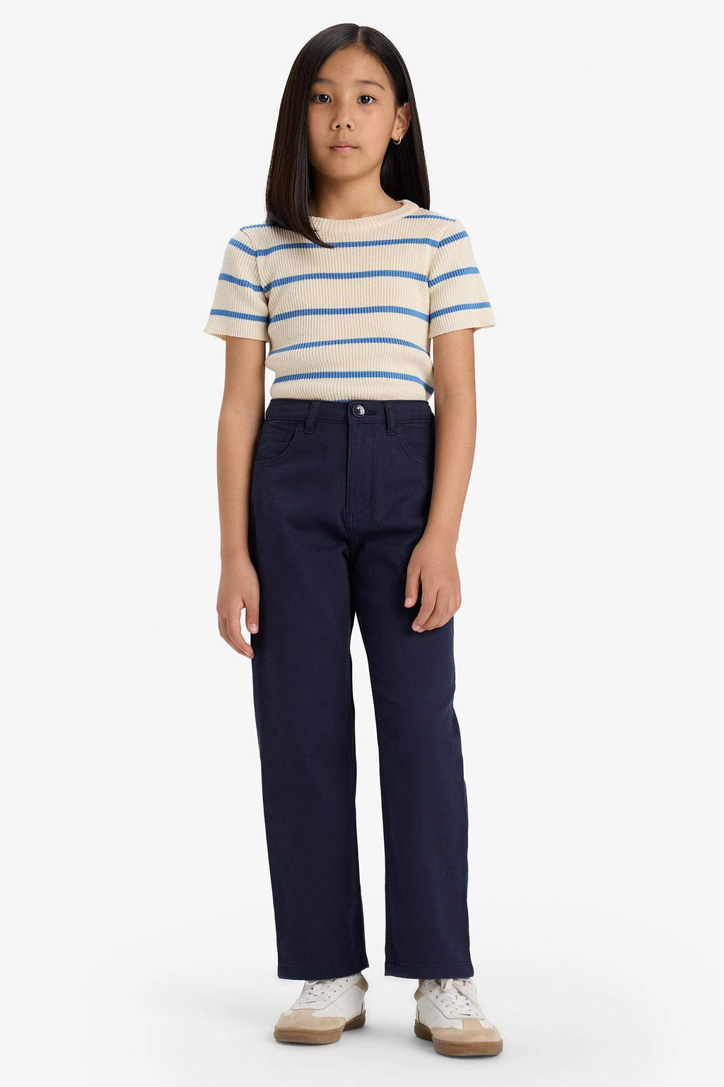 Girls Straight Fit Wide Leg Pocketed Cotton School Trousers