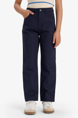 Girls Straight Fit Wide Leg Pocketed Cotton School Trousers