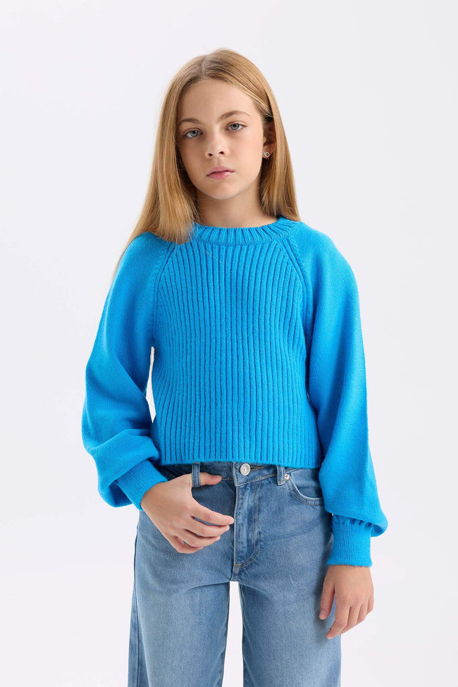 Girls Standard Fit Crew Neck Sweater with Elasticated Cuffs Hover Image