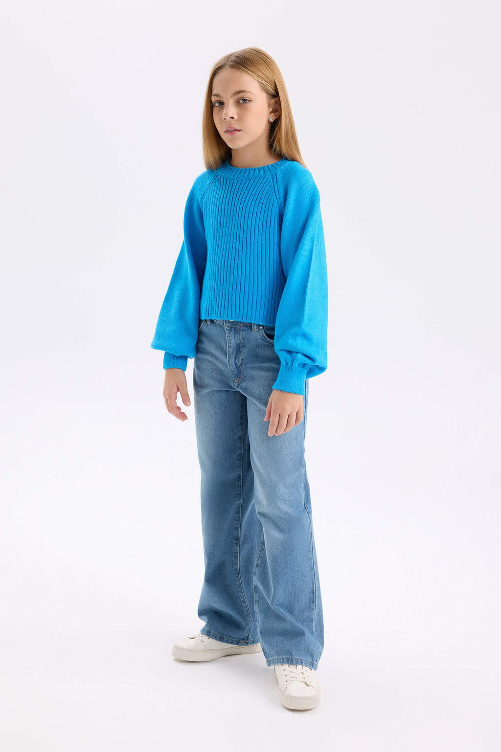 Girls Standard Fit Crew Neck Sweater with Elasticated Cuffs