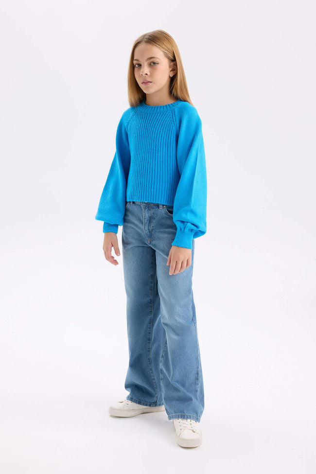 Girls Standard Fit Crew Neck Sweater with Elasticated Cuffs Main Image