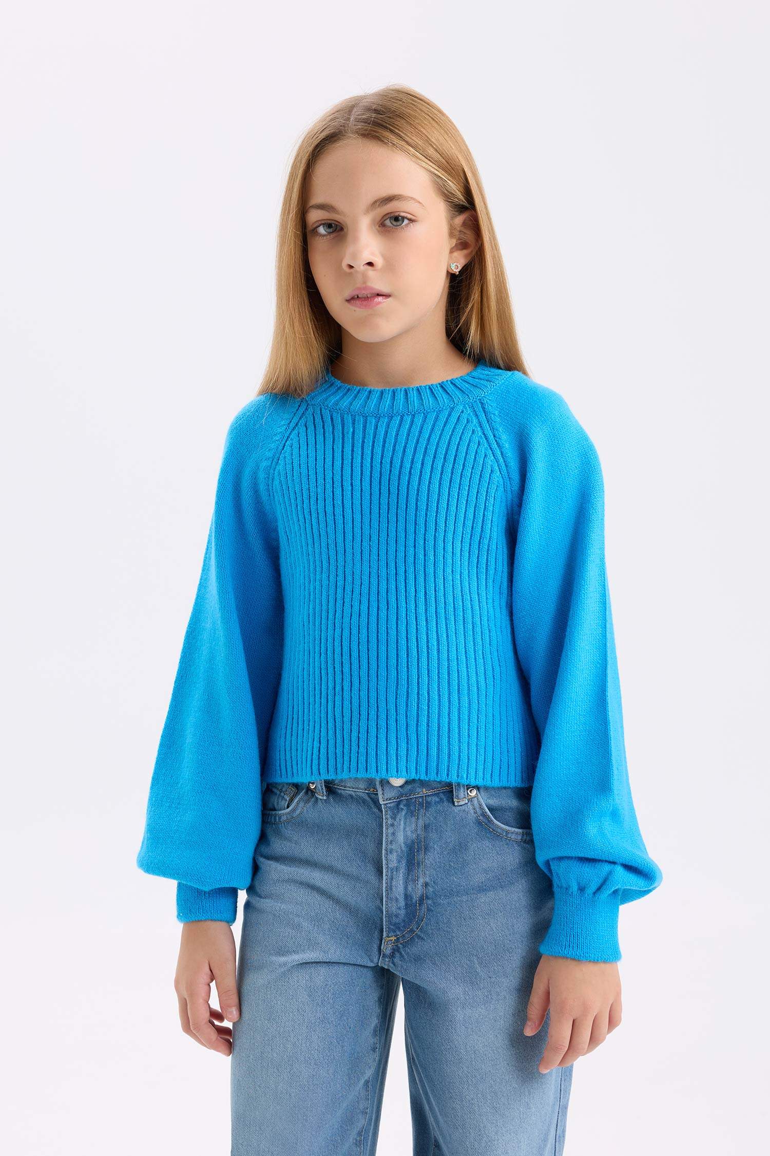 Girls Standard Fit Crew Neck Sweater with Elasticated Cuffs
