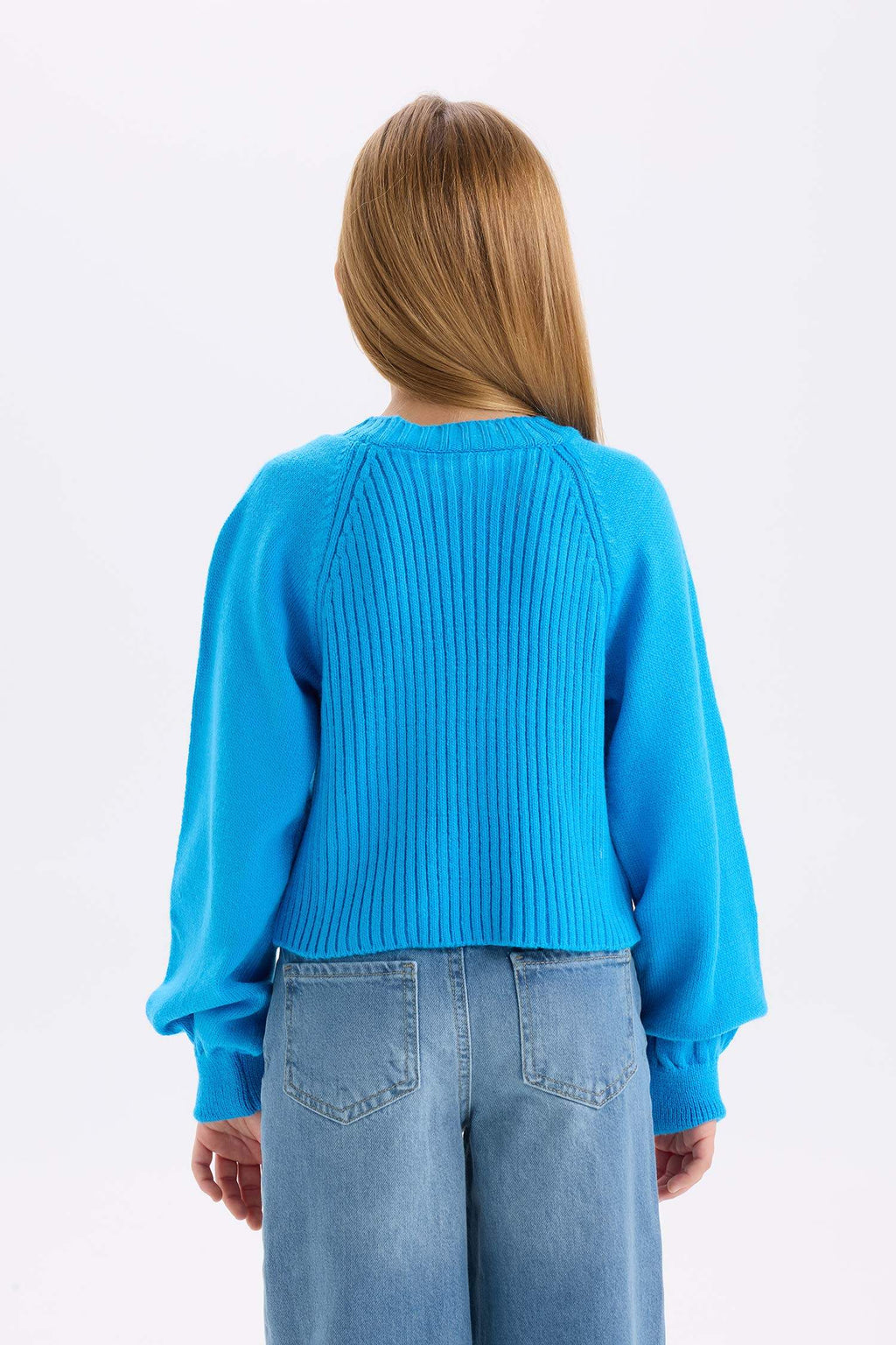 Girls Standard Fit Crew Neck Sweater with Elasticated Cuffs
