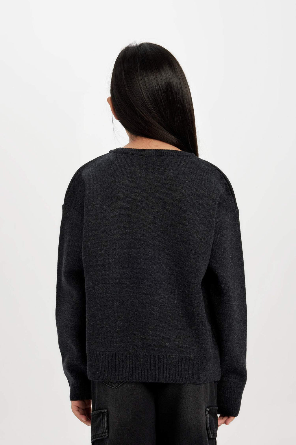 Girls Crew Neck Printed Knit Sweater