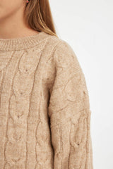 Girls Crop Crew Neck Hair Knitted Sweater