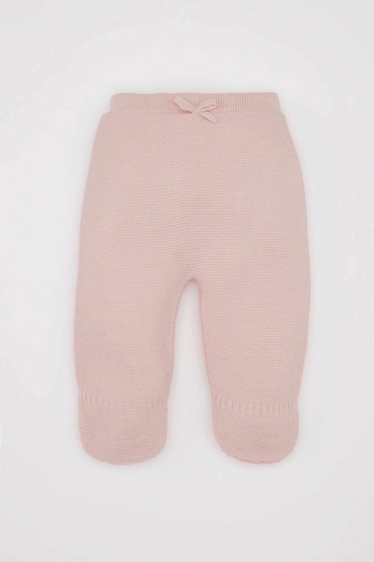 Baby Girl Basic Plain Knitted Trousers with Elastic Waistband and Booties
