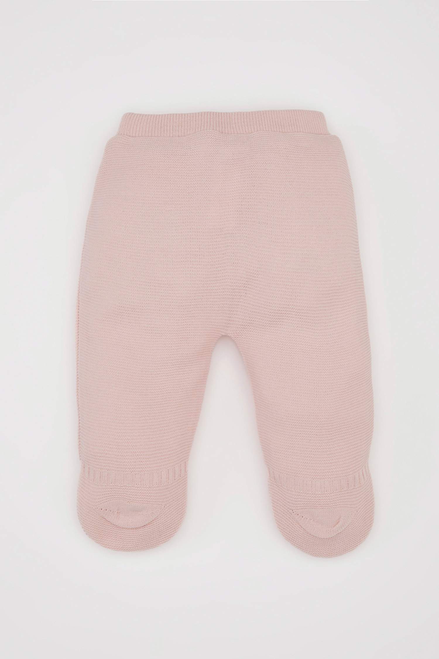 Baby Girl Basic Plain Knitted Trousers with Elastic Waistband and Booties