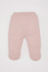 Baby Girl Basic Plain Knitted Trousers with Elastic Waistband and Booties