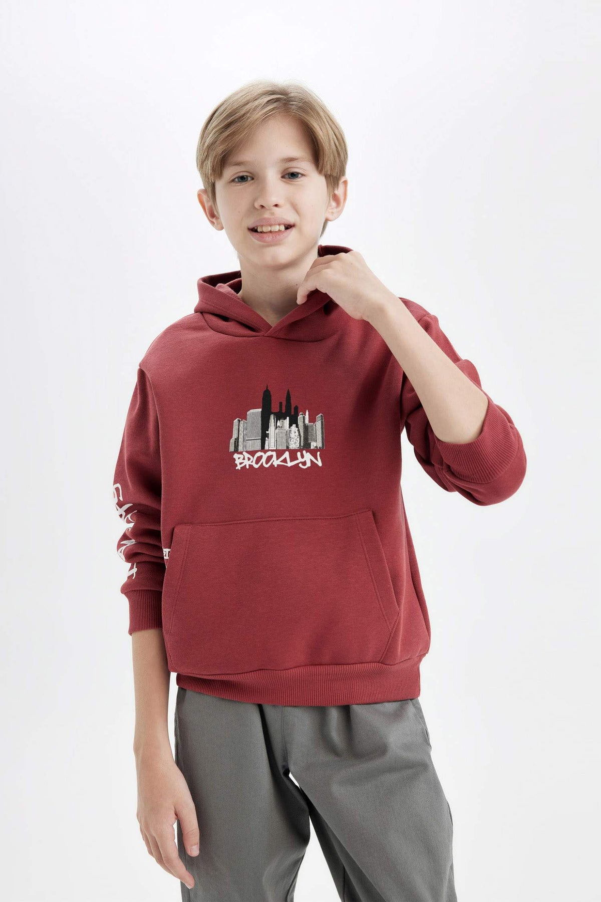 Boys Printed Hooded Kangaroo Pocket Sweatshirt