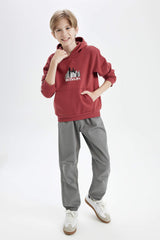 Boys Printed Hooded Kangaroo Pocket Sweatshirt