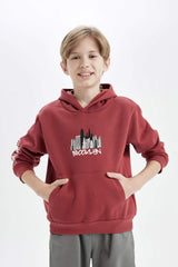 Boys Printed Hooded Kangaroo Pocket Sweatshirt
