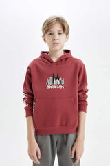 Boys Printed Hooded Kangaroo Pocket Sweatshirt