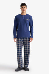 Pajama Set Regular Fit Long Sleeve Top Plaid Long Bottom