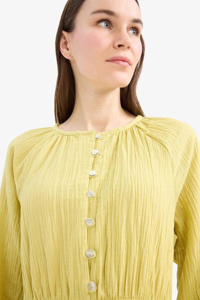 Relax Fit Bicycle Collar Muslin Long Sleeve Maxi Dress Hover Image