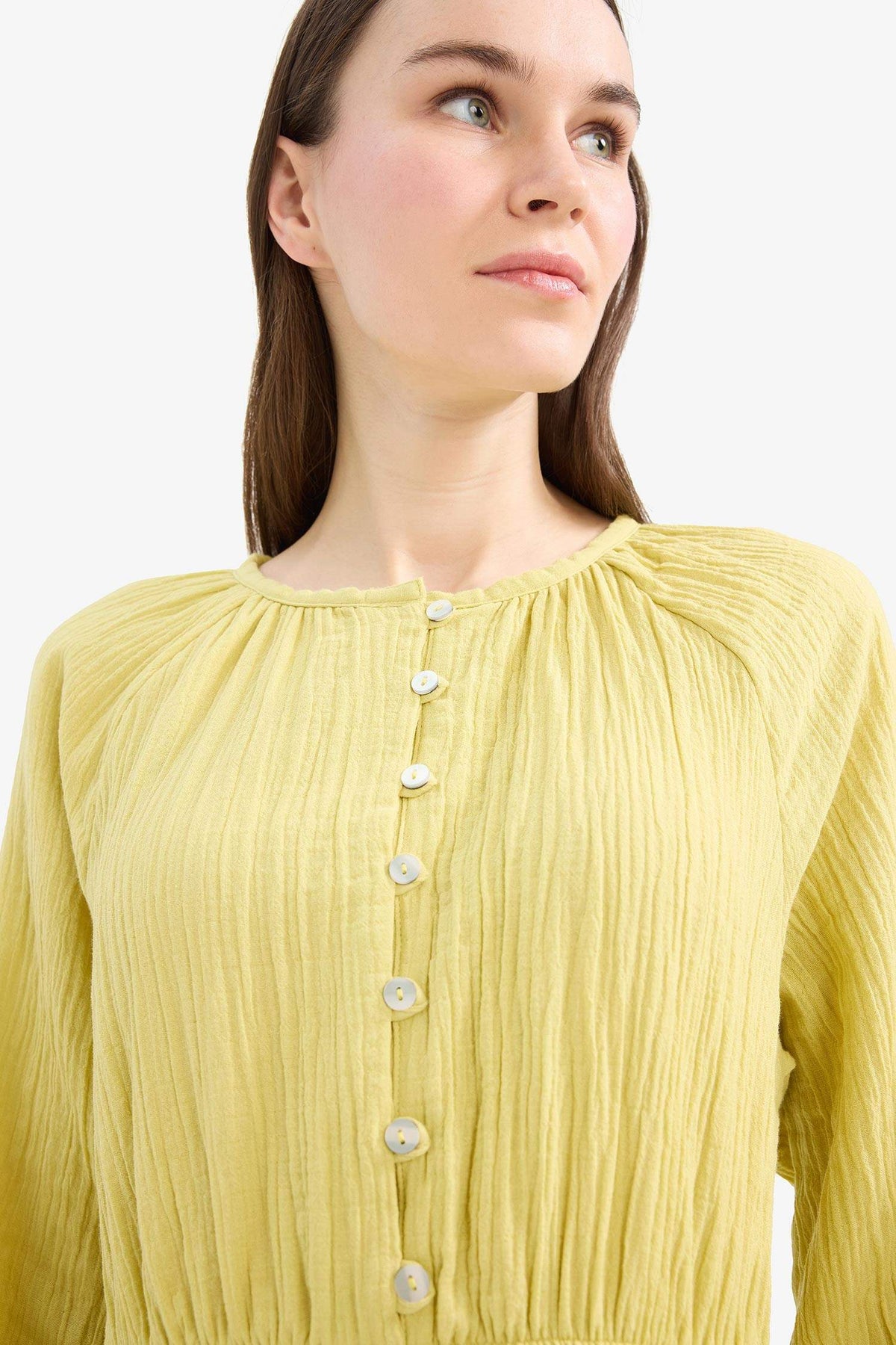 Relax Fit Bicycle Collar Muslin Long Sleeve Maxi Dress