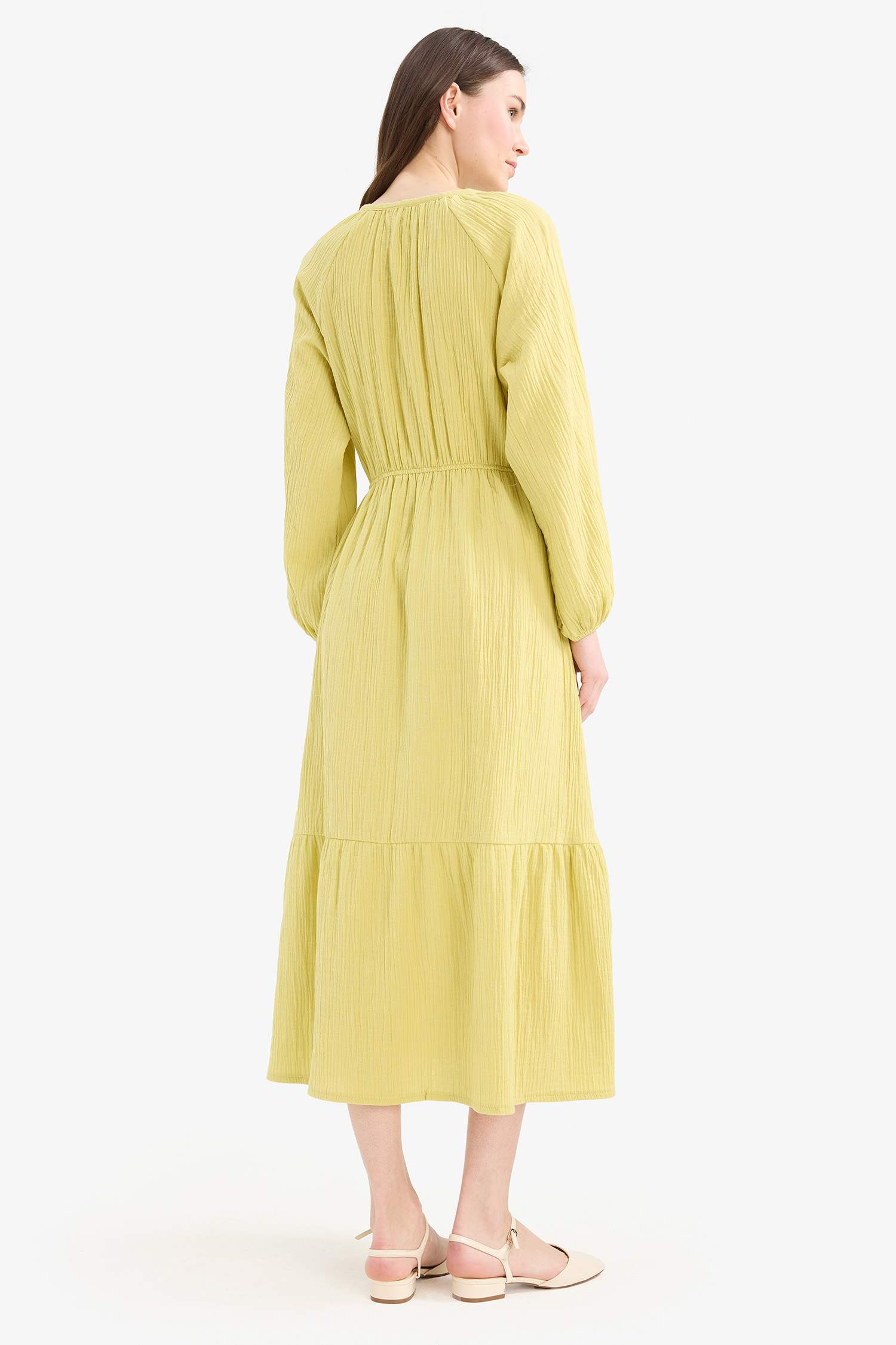 Relax Fit Bicycle Collar Muslin Long Sleeve Maxi Dress